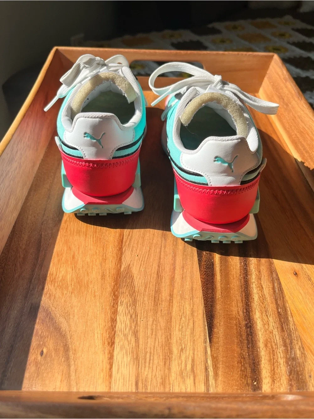 Puma Kids White Sneakers with Pink, Teal & Black Accents